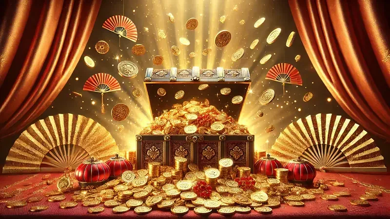 Reel slot dengan simbol dan susunan permainan berwarna